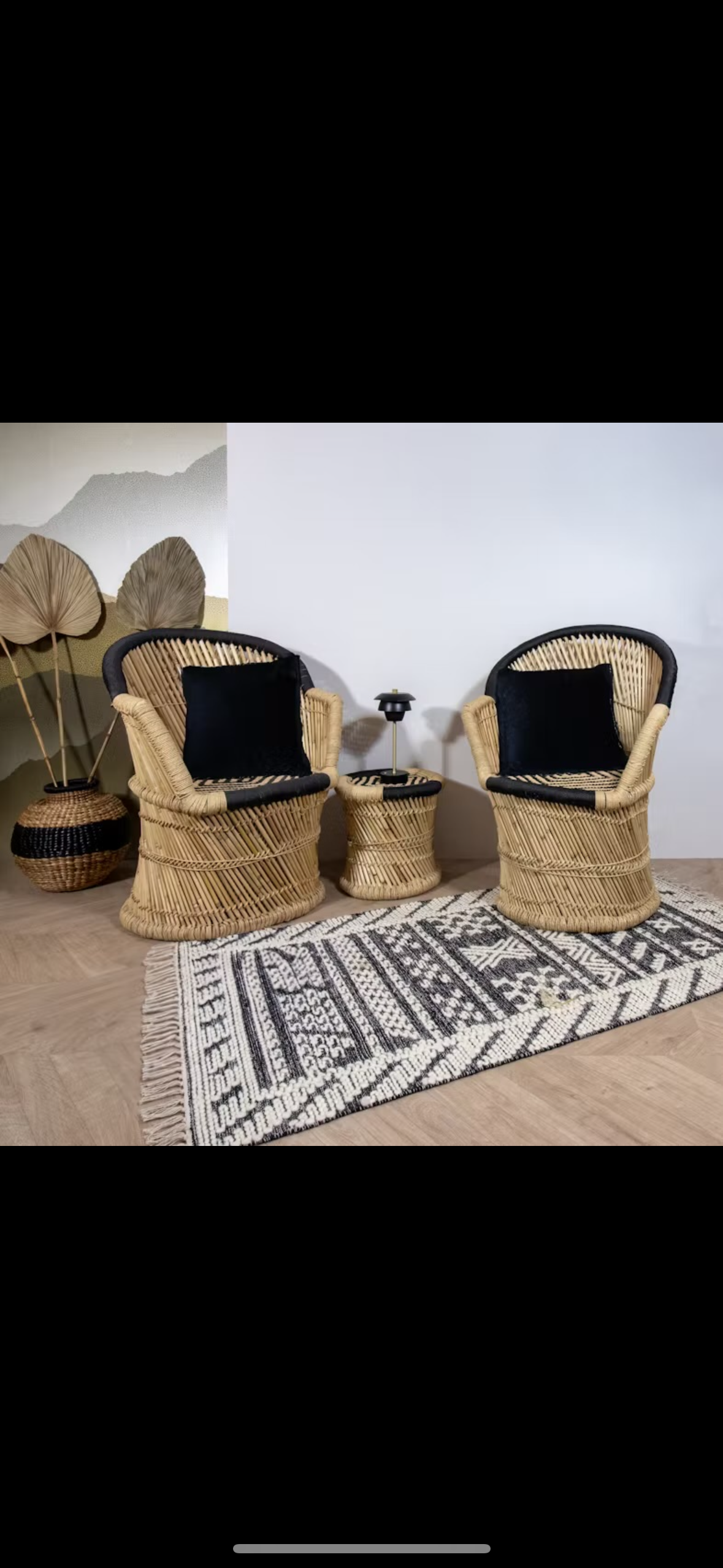 Lot2 Fauteuils En Bambou Naturel Et Noir +coussin 66x50x90 Zamzebe