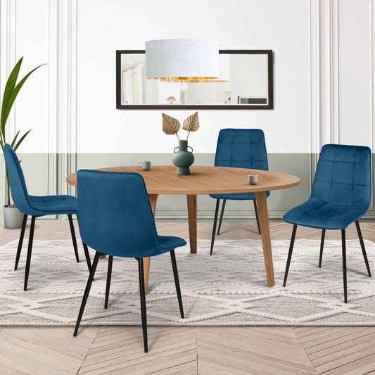 4 chaises Bleu velours